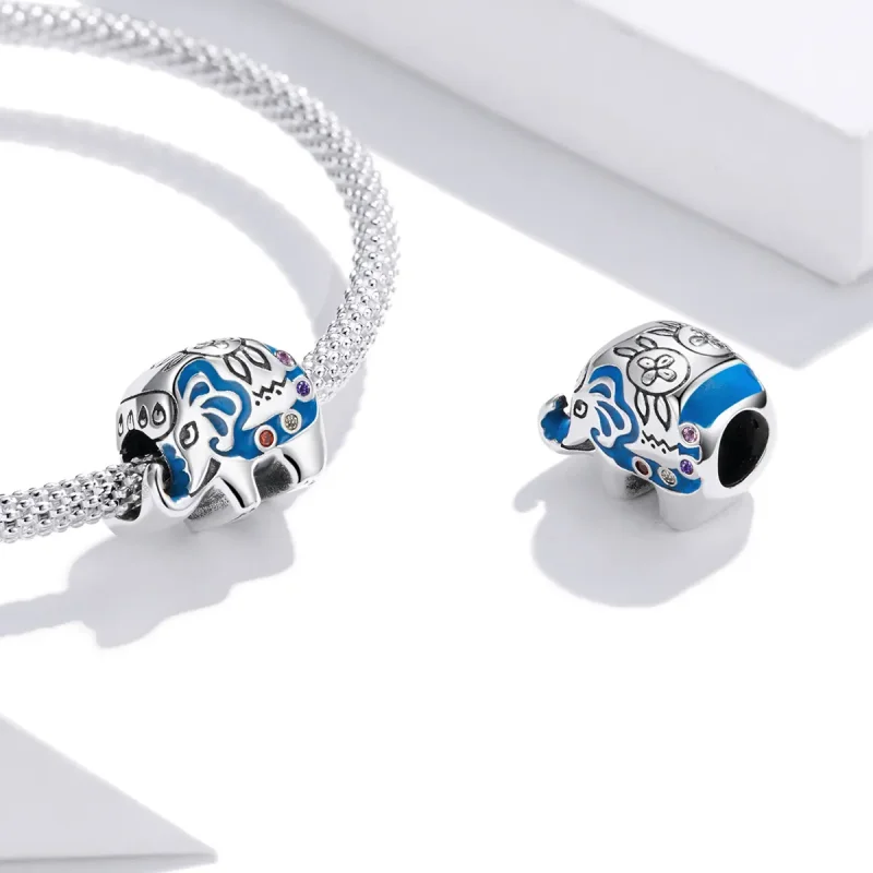 (imagine pentru) Talisman Tip Pandora Elefant înfloritor colorat din argint - SCC1821 - Vizualizare 4