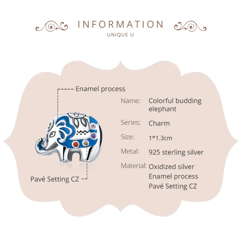 (imagine pentru) Talisman Tip Pandora Elefant înfloritor colorat din argint - SCC1821 - Vizualizare 6