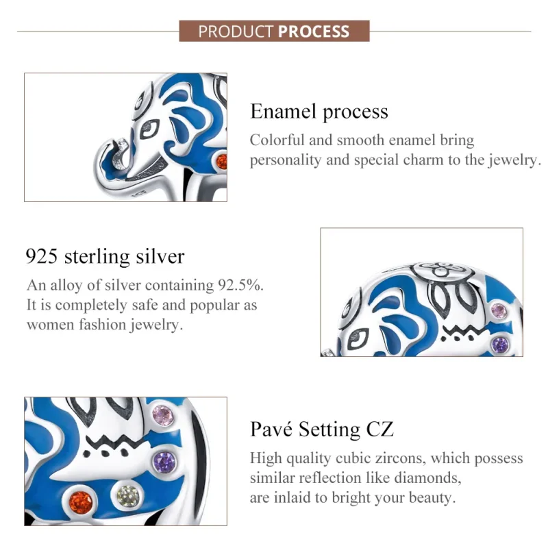 (imagine pentru) Talisman Tip Pandora Elefant înfloritor colorat din argint - SCC1821 - Vizualizare 7