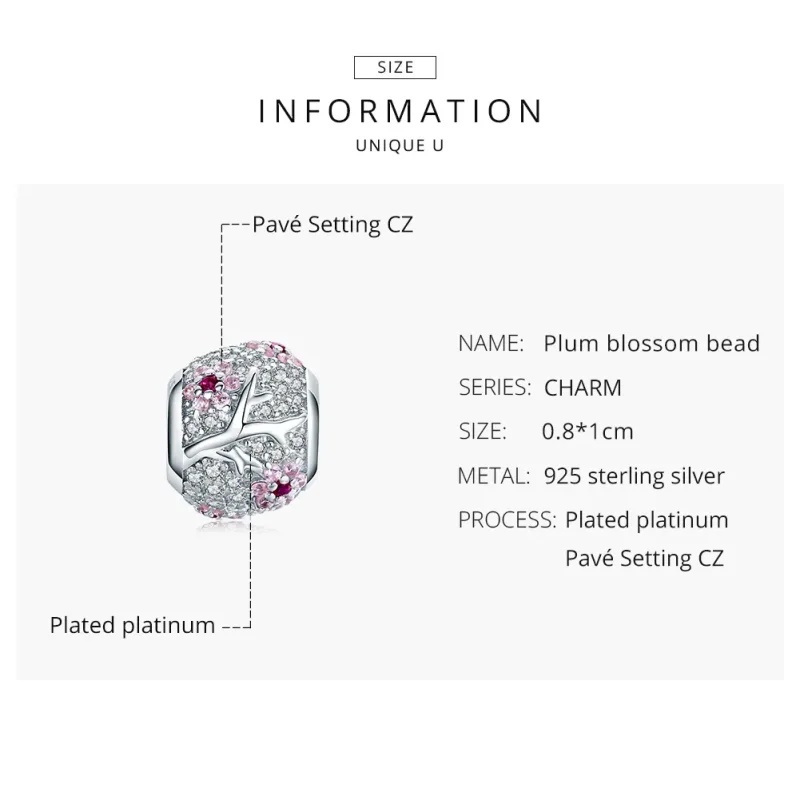 (imagine pentru) Talisman Tip Pandora Floare de prun din argint - BSC153 - Vizualizare 7