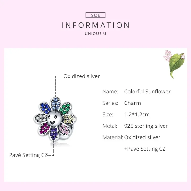 (imagine pentru) Talisman Tip Pandora Floarea-soarelui colorată din argint - SCC1701 - Vizualizare 7
