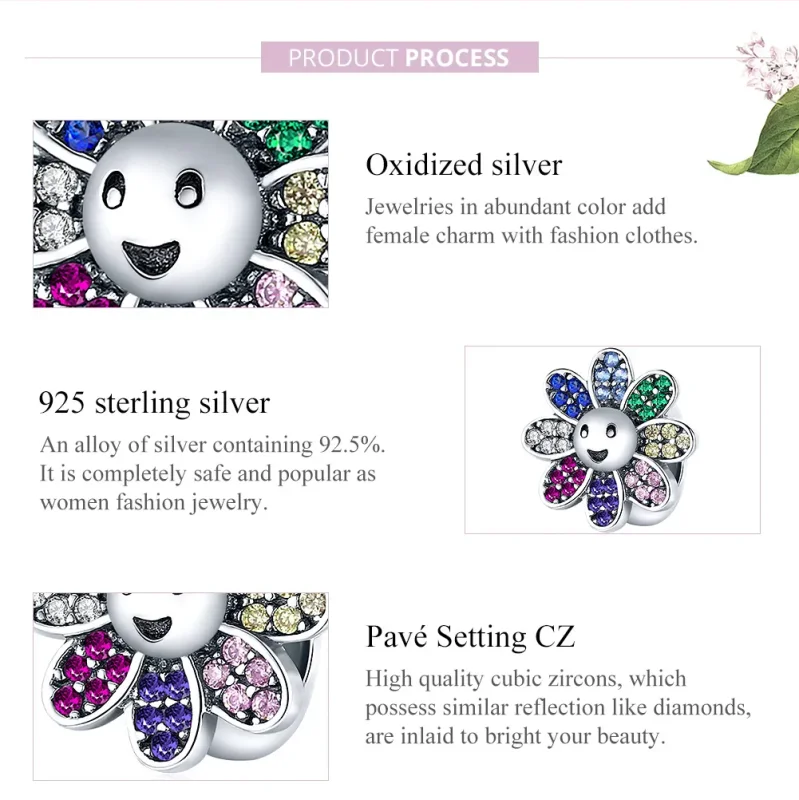 (imagine pentru) Talisman Tip Pandora Floarea-soarelui colorată din argint - SCC1701 - Vizualizare 8