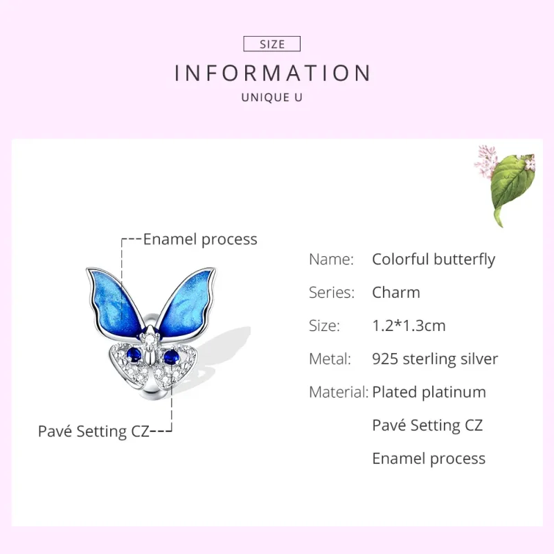 (imagine pentru) Talisman Tip Pandora Fluture colorat din argint - BSC405 - Vizualizare 7