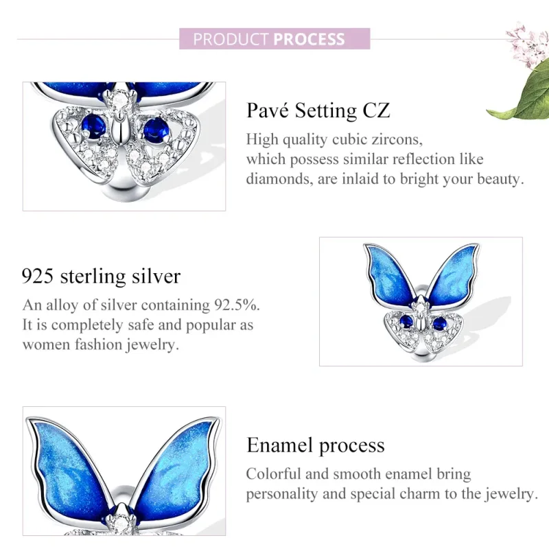 (imagine pentru) Talisman Tip Pandora Fluture colorat din argint - BSC405 - Vizualizare 8