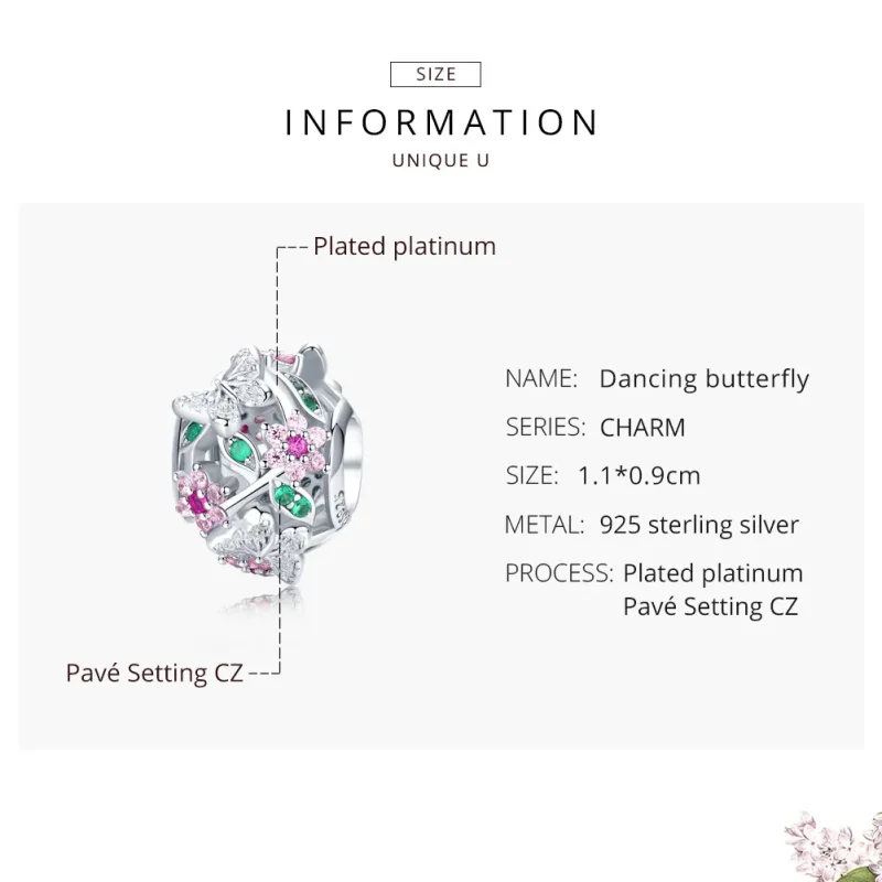 (imagine pentru) Talisman Tip Pandora Fluture dansant din argint - BSC116 - Vizualizare 7