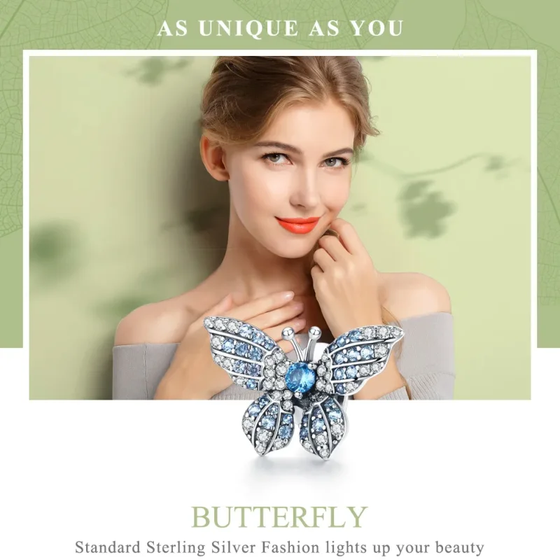 (imagine pentru) Talisman Tip Pandora Fluture sclipici din argint - BSC061 - Vizualizare 6