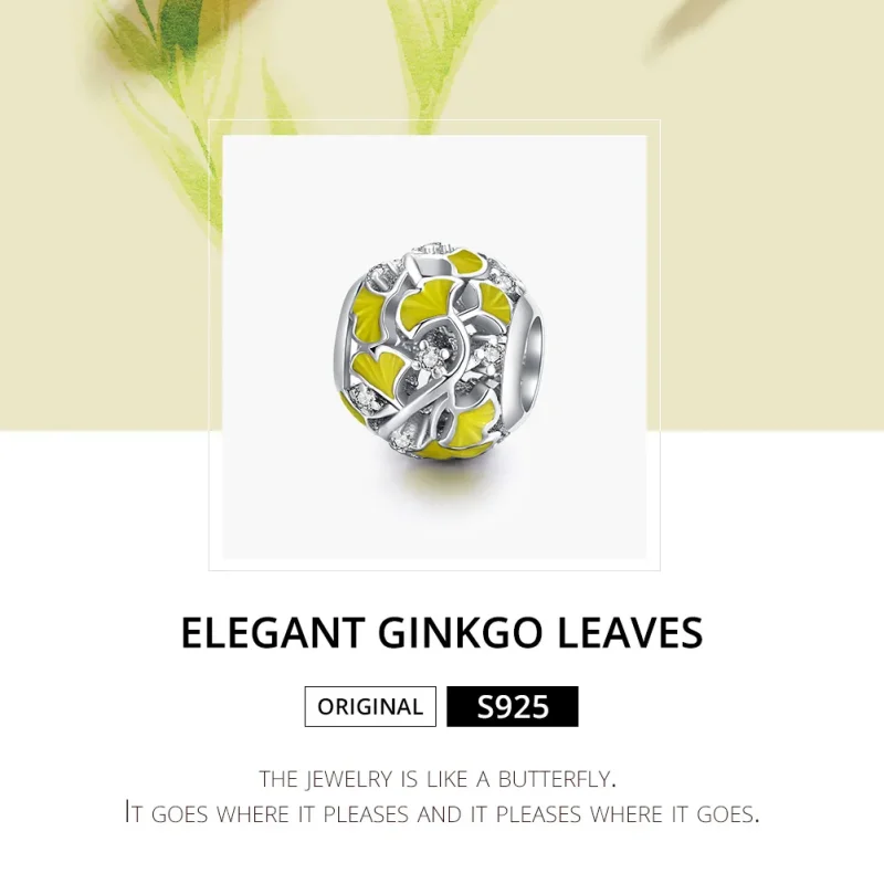 (imagine pentru) Talisman Tip Pandora Frunze elegante de Ginkgo din argint - BSC334 - Vizualizare 6