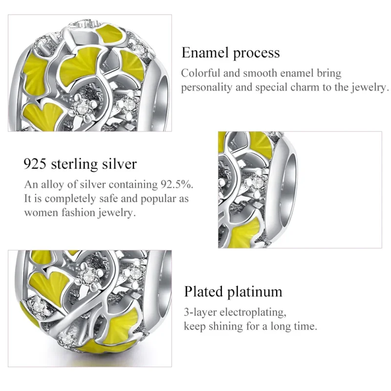 (imagine pentru) Talisman Tip Pandora Frunze elegante de Ginkgo din argint - BSC334 - Vizualizare 7