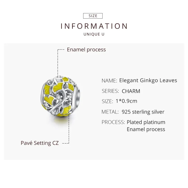 (imagine pentru) Talisman Tip Pandora Frunze elegante de Ginkgo din argint - BSC334 - Vizualizare 8