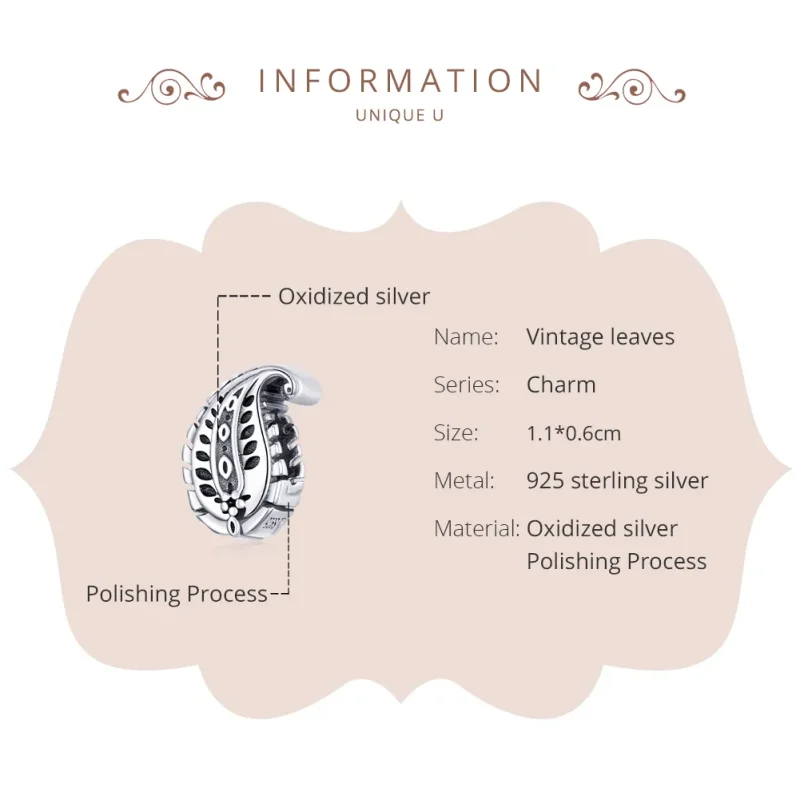 (imagine pentru) Talisman Tip Pandora Frunze Vintage din argint - SCC1824 - Vizualizare 6