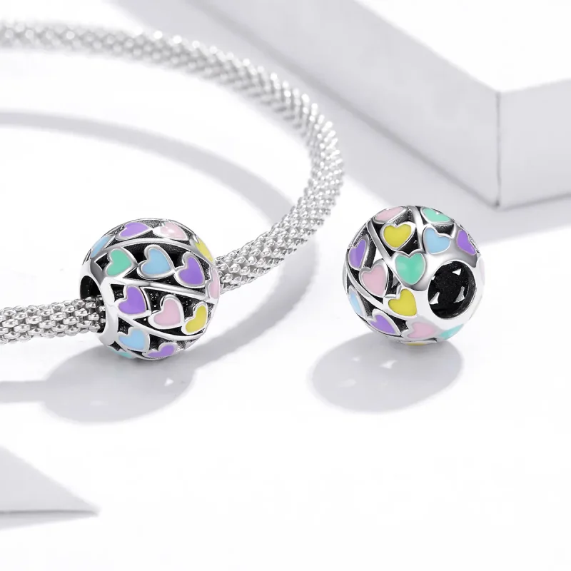 (imagine pentru) Talisman Tip Pandora Inimi colorate din argint - SCC1758 - Vizualizare 4