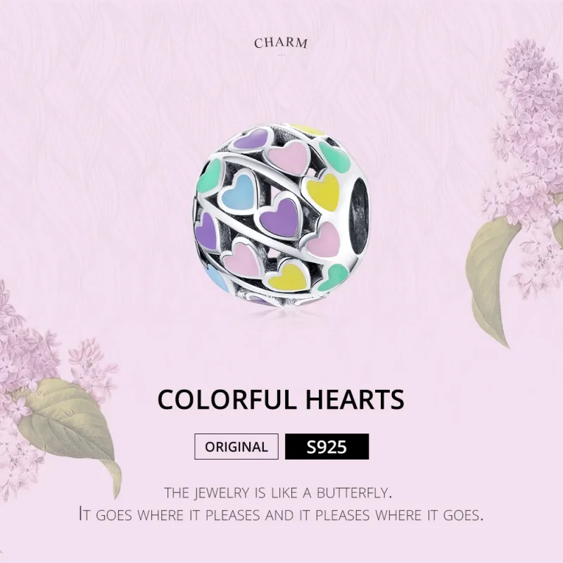 (imagine pentru) Talisman Tip Pandora Inimi colorate din argint - SCC1758 - Vizualizare 6