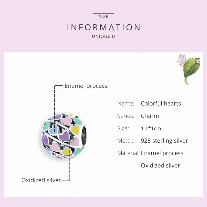(imagine pentru) Talisman Tip Pandora Inimi colorate din argint - SCC1758 - Vizualizare 7