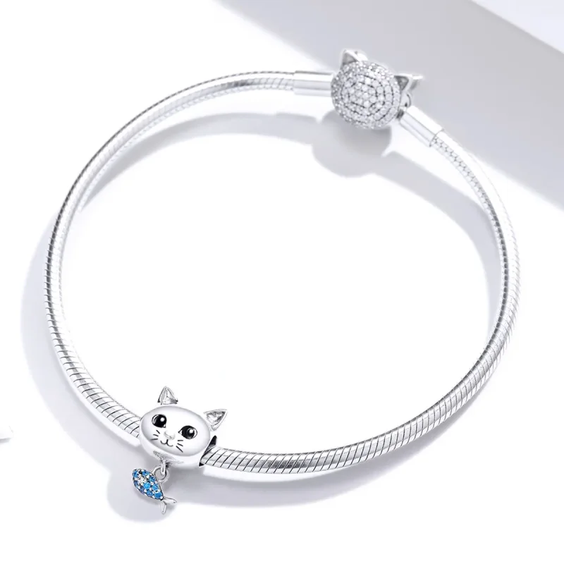 (imagine pentru) Talisman Tip Pandora Kitty Love Fish din argint - BSC226 - Vizualizare 3