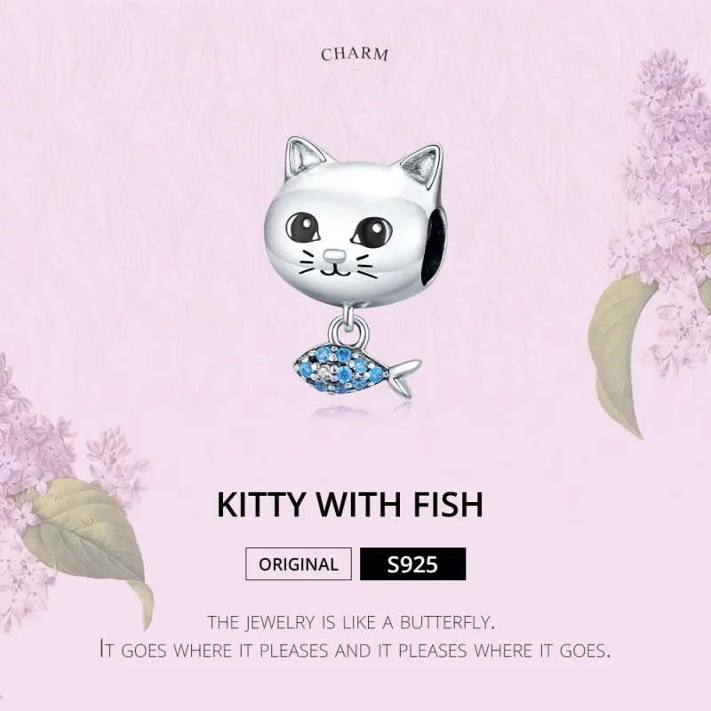 (imagine pentru) Talisman Tip Pandora Kitty Love Fish din argint - BSC226 - Vizualizare 6