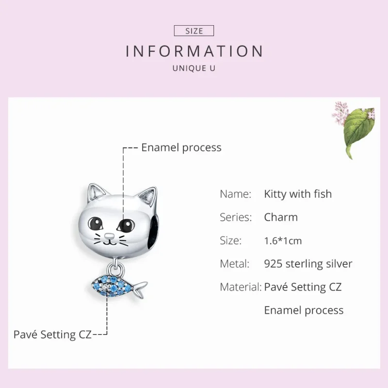 (imagine pentru) Talisman Tip Pandora Kitty Love Fish din argint - BSC226 - Vizualizare 7