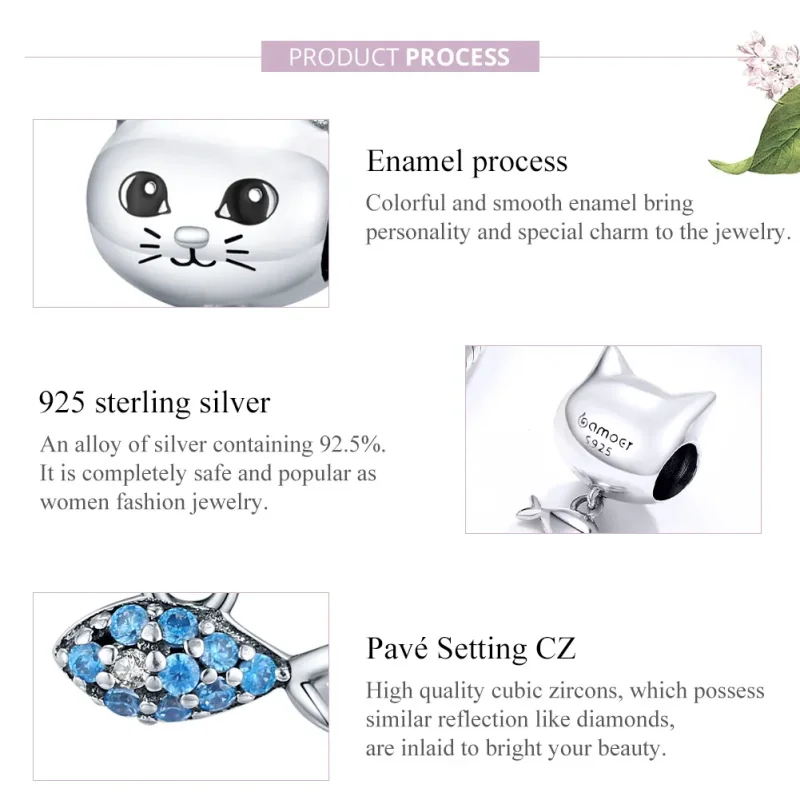 (imagine pentru) Talisman Tip Pandora Kitty Love Fish din argint - BSC226 - Vizualizare 8