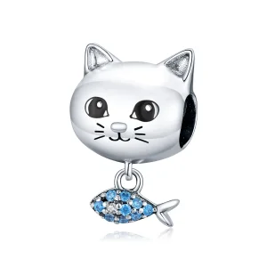 (imagine pentru) Talisman Tip Pandora Kitty Love Fish din argint - BSC226