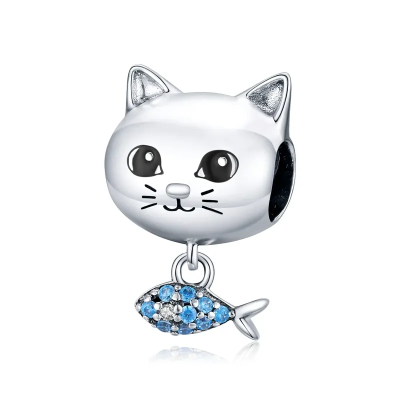 (imagine pentru) Talisman Tip Pandora Kitty Love Fish din argint - BSC226