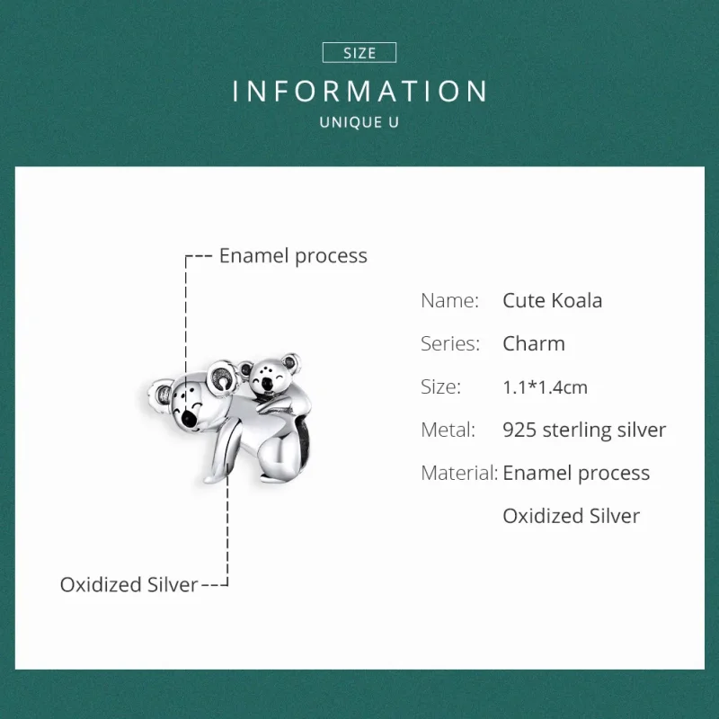 (imagine pentru) Talisman Tip Pandora Koala cu Kid din argint - BSC260 - Vizualizare 6
