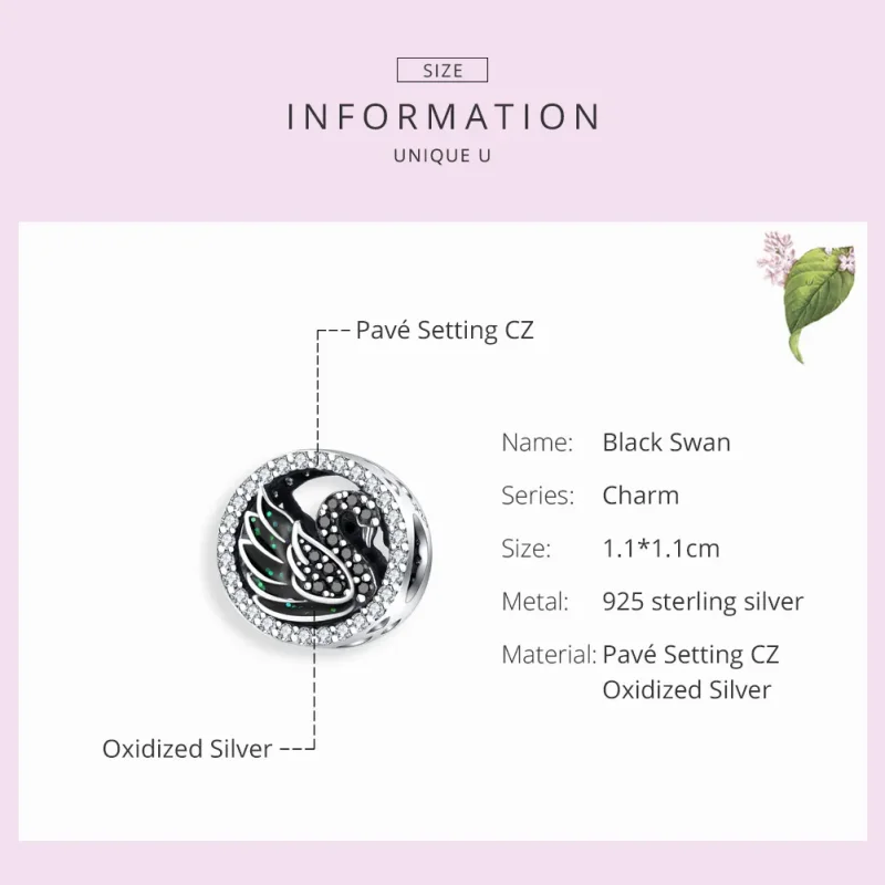 (imagine pentru) Talisman Tip Pandora Lebada neagra din argint - SCC1342 - Vizualizare 7
