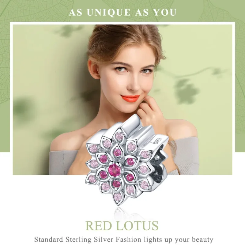 (imagine pentru) Talisman Tip Pandora Lotus roșu din argint - BSC038 - Vizualizare 6
