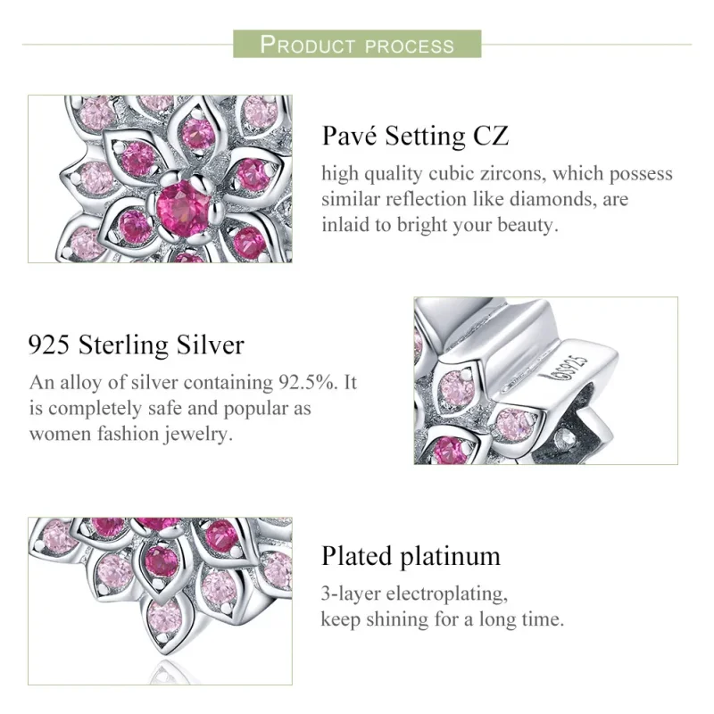 (imagine pentru) Talisman Tip Pandora Lotus roșu din argint - BSC038 - Vizualizare 7
