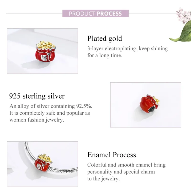 (imagine pentru) Talisman Tip Pandora Lucky Bag în două nuanțe - BSC100 - Vizualizare 8