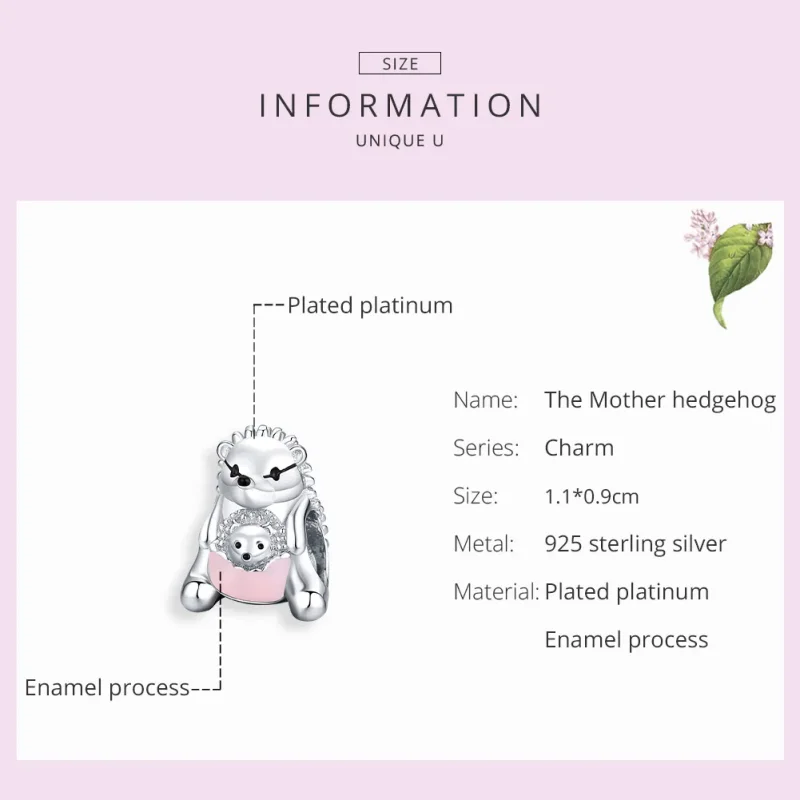 (imagine pentru) Talisman Tip Pandora Mama și copilul arici din argint - BSC239 - Vizualizare 7