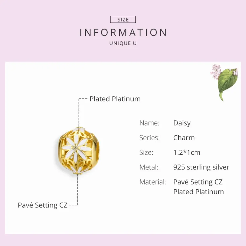 (imagine pentru) Talisman Tip Pandora Margaretă placat cu aur de 14 k - SCC1216 - Vizualizare 3