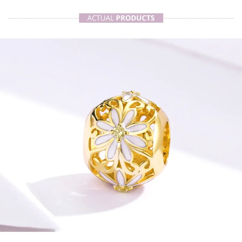 (imagine pentru) Talisman Tip Pandora Margaretă placat cu aur de 14 k - SCC1216 - Vizualizare 5