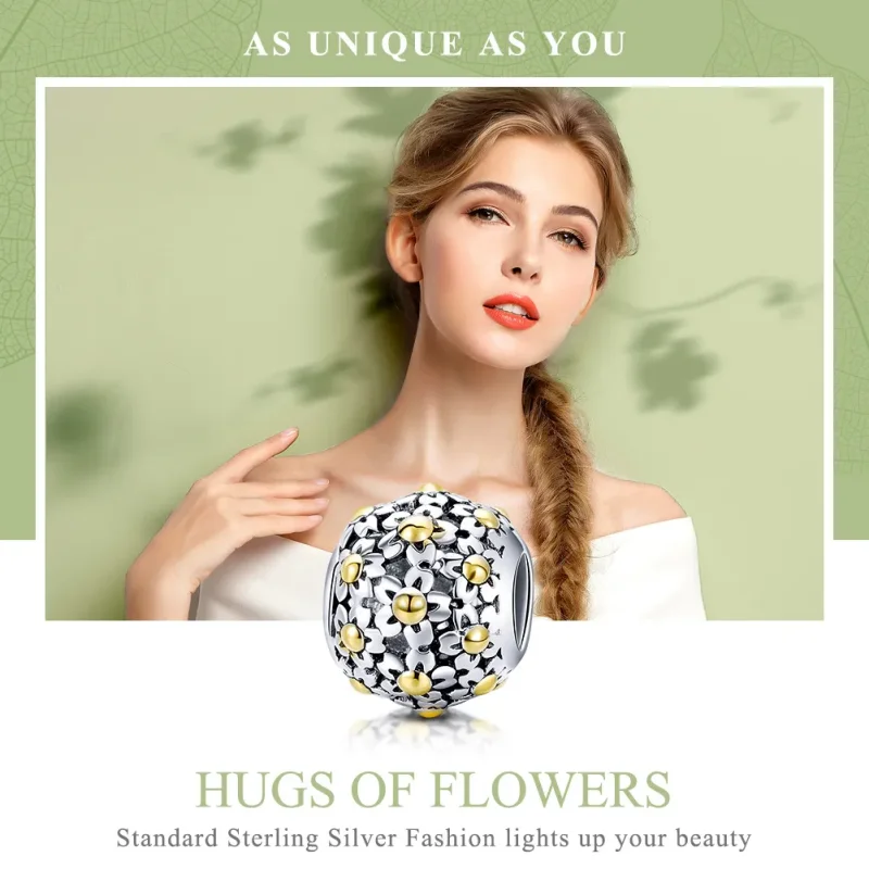 (imagine pentru) Talisman Tip Pandora Îmbrățișarea florilor în două nuanțe - SCC717 - Vizualizare 6
