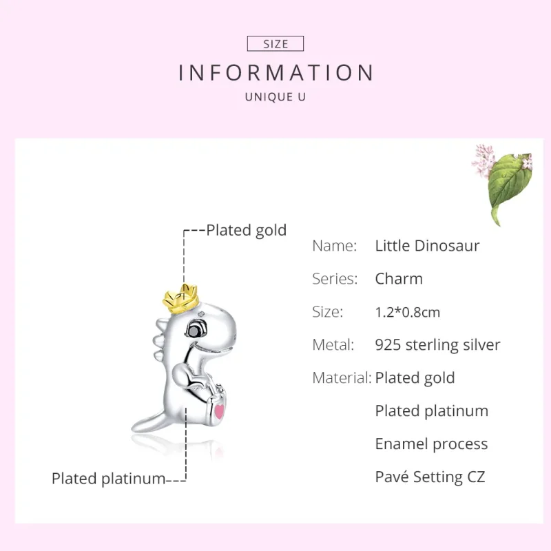 (imagine pentru) Talisman Tip Pandora Micul dinozaur în două nuanțe - SCC1674 - Vizualizare 7