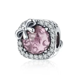 Talisman Tip Pandora Pavé Pink Bow din argint - SCC1058-PK (imagine pentru) Talisman Tip Pandora Pavé Pink Bow din argint - SCC1058-PK