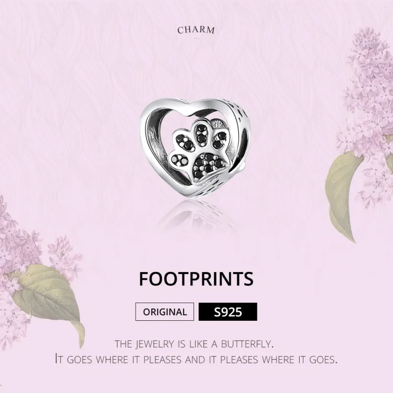 (imagine pentru) Talisman Tip Pandora Paw Mark de animale de companie din argint - SCC1191-BK - Vizualizare 2