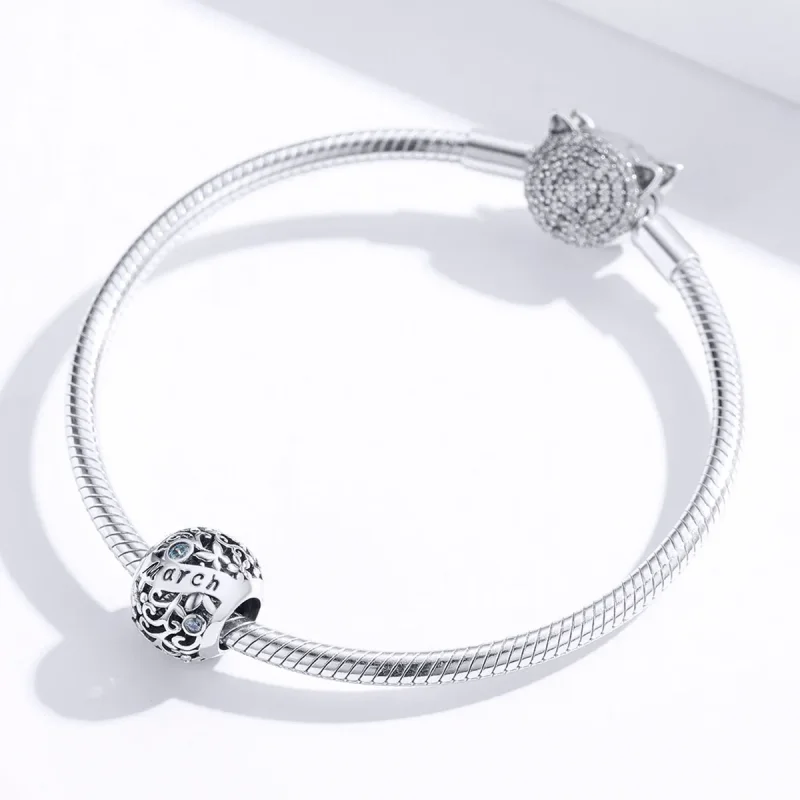 (imagine pentru) Talisman Tip Pandora Piatră de naștere martie din argint - SCC1385-3 - Vizualizare 2