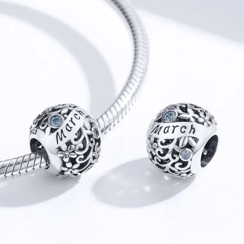 (imagine pentru) Talisman Tip Pandora Piatră de naștere martie din argint - SCC1385-3 - Vizualizare 3