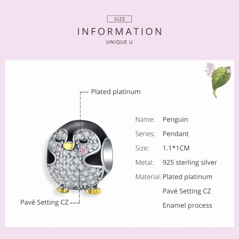 (imagine pentru) Talisman Tip Pandora Pinguin în două tonuri în două nuanțe - BSC126 - Vizualizare 6