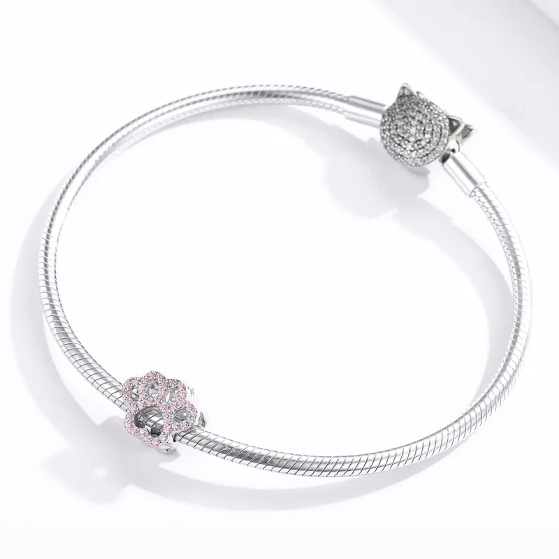 (imagine pentru) Talisman Tip Pandora Pink Paw din argint - BSC164 - Vizualizare 3