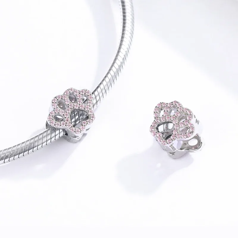 (imagine pentru) Talisman Tip Pandora Pink Paw din argint - BSC164 - Vizualizare 4