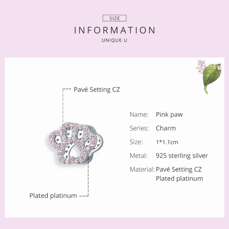 (imagine pentru) Talisman Tip Pandora Pink Paw din argint - BSC164 - Vizualizare 7