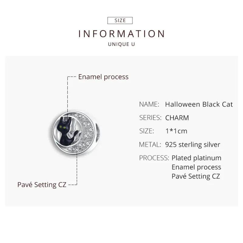 (imagine pentru) Talisman Tip Pandora Pisica neagră de Halloween din argint - BSC325 - Vizualizare 8