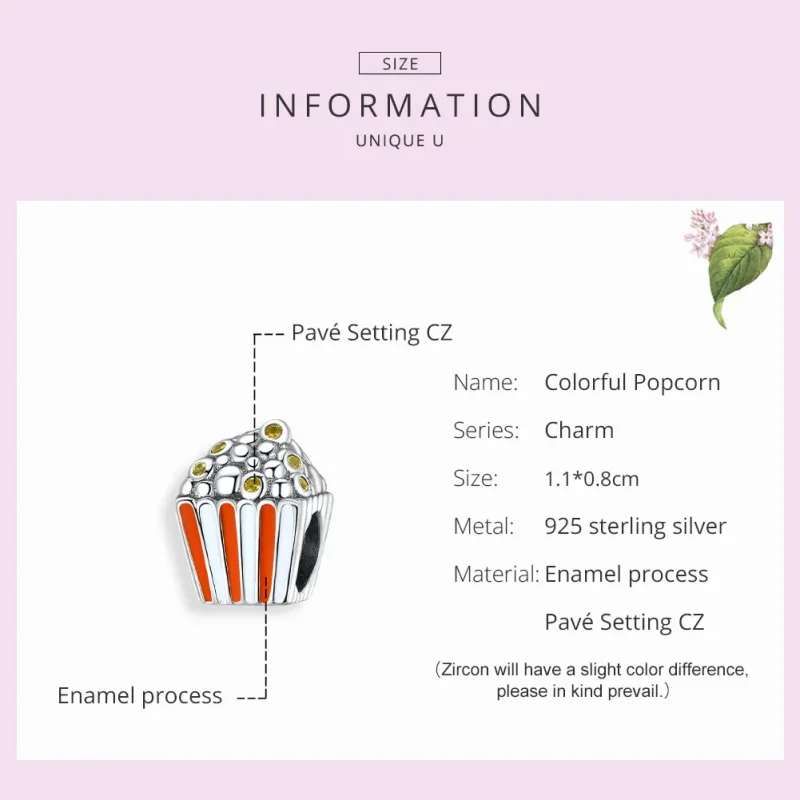 (imagine pentru) Talisman Tip Pandora Popcorn colorat din argint - SCC1596 - Vizualizare 7