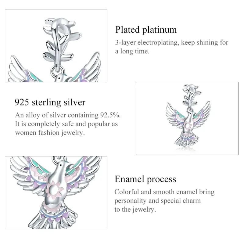 (imagine pentru) Talisman Tip Pandora Porumbelul Păcii din argint - BSC295 - Vizualizare 7