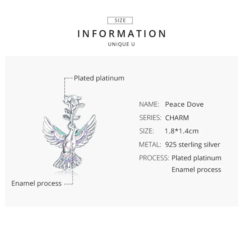 (imagine pentru) Talisman Tip Pandora Porumbelul Păcii din argint - BSC295 - Vizualizare 8