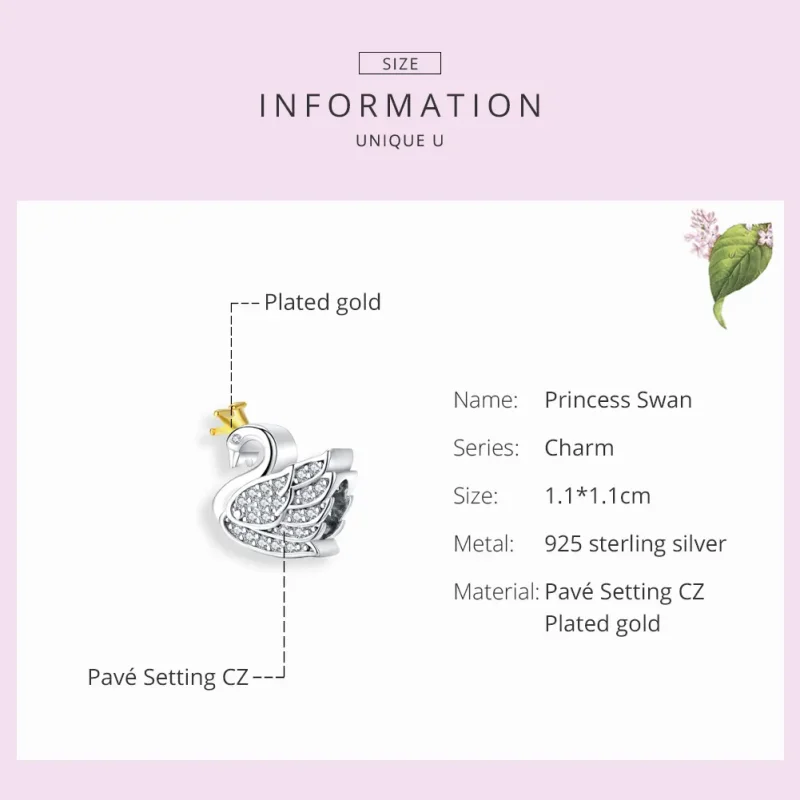 (imagine pentru) Talisman Tip Pandora Prințesa Lebădă în două tonuri în două nuanțe - SCC1343 - Vizualizare 7