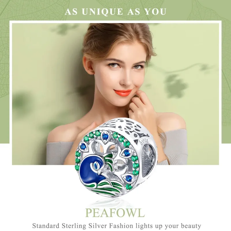 (imagine pentru) Talisman Tip Pandora Păun din argint - BSC037 - Vizualizare 6