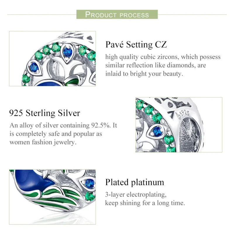 (imagine pentru) Talisman Tip Pandora Păun din argint - BSC037 - Vizualizare 7