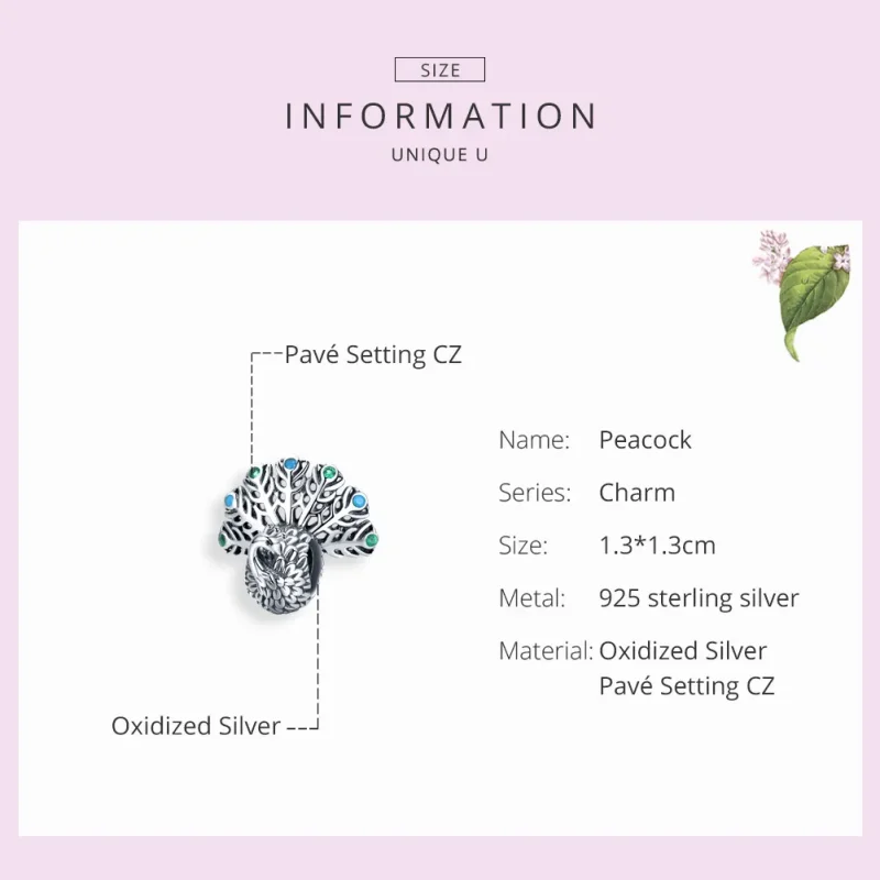 (imagine pentru) Talisman Tip Pandora Păun din argint - SCC1260 - Vizualizare 3