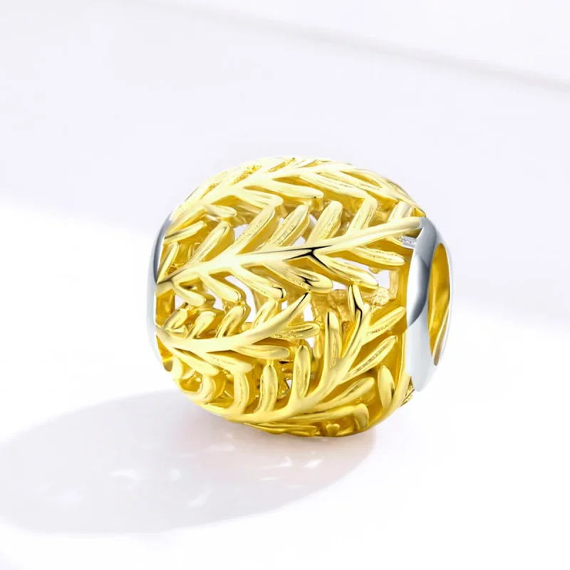 (imagine pentru) Talisman Tip Pandora ramuri și frunze placat cu aur de 14 k - SCC1332 - Vizualizare 2